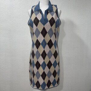 RSQ Argyle Polo shirt Dress 90s Hippie Print Knit Plaid All Over Sz XXL NWT